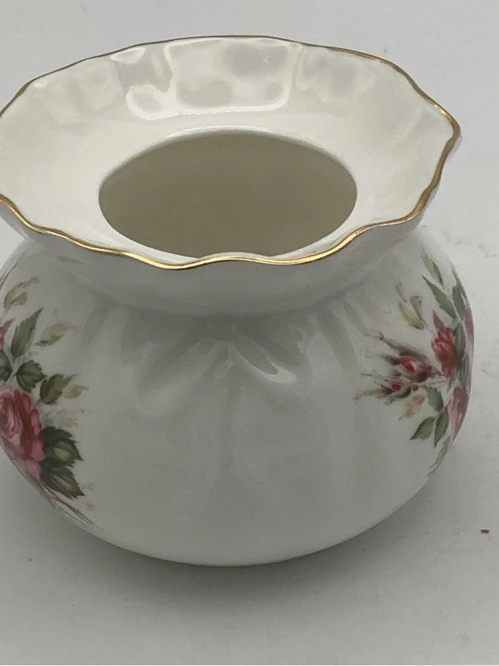 Golden Crown English Bone China Vase with Pink Rose Design